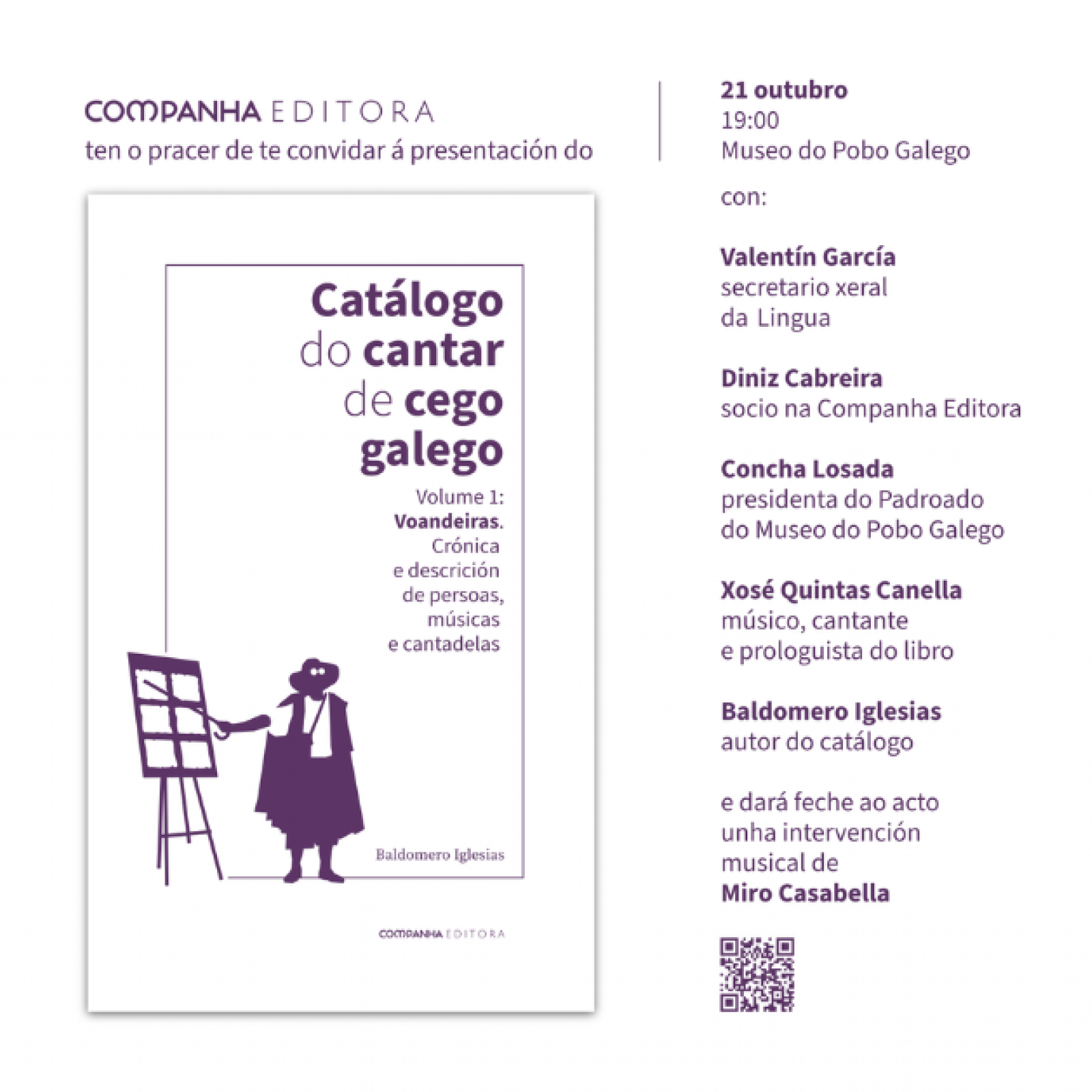 Convite Presentación do libro "Catálogo do Cantar de Cego Galego, Volume 1: Voandeiras", de Baldomero Iglesias "Mero".