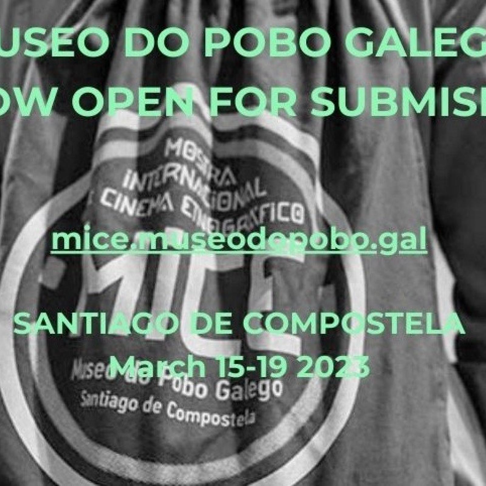 Imaxe con chamada á inscrición de filmes para a nova edición da MICE Museo do Pobo Galego que se celebra en marzo de 2023.